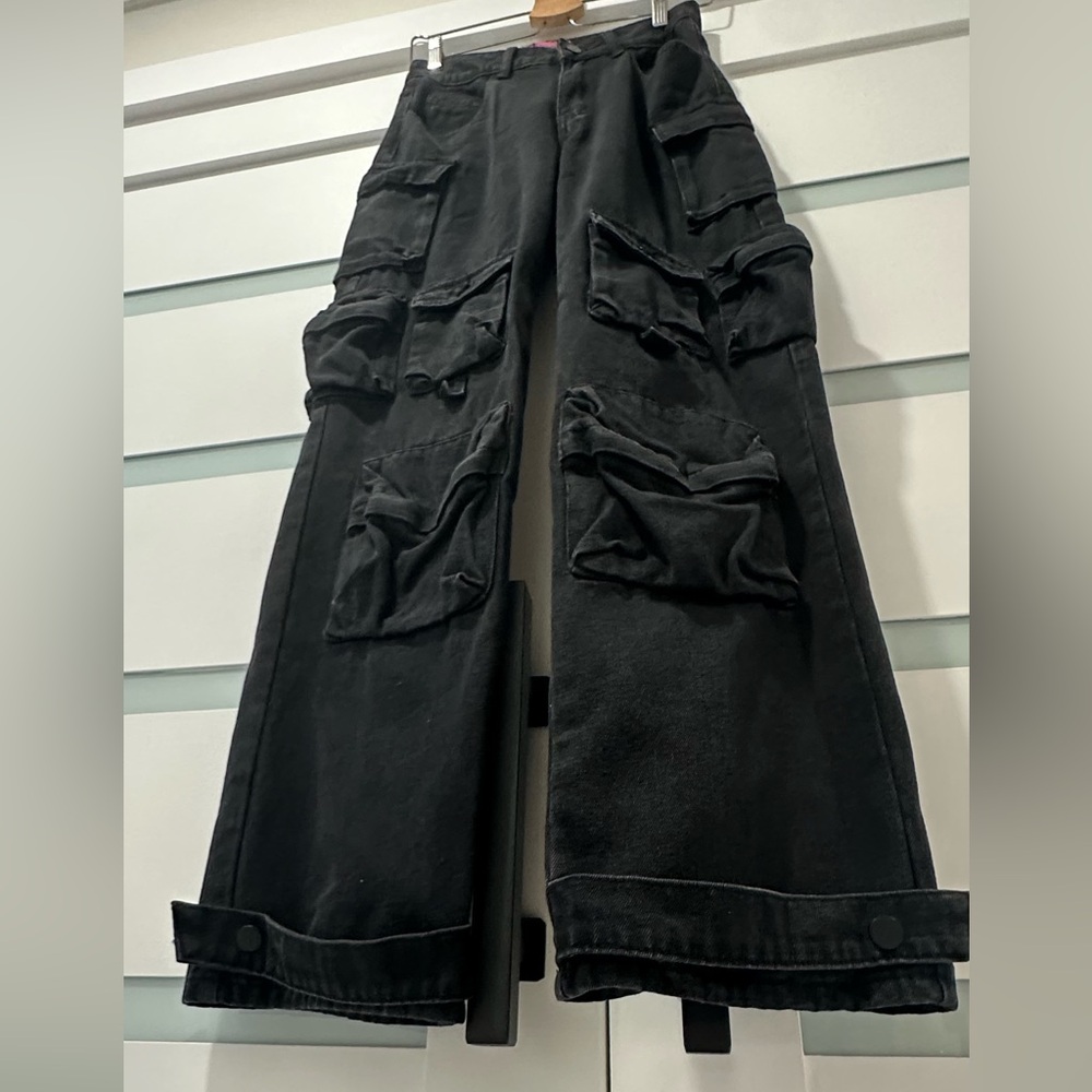 Edikted Black Wide Leg Pants with Adjustable Ankle Straps